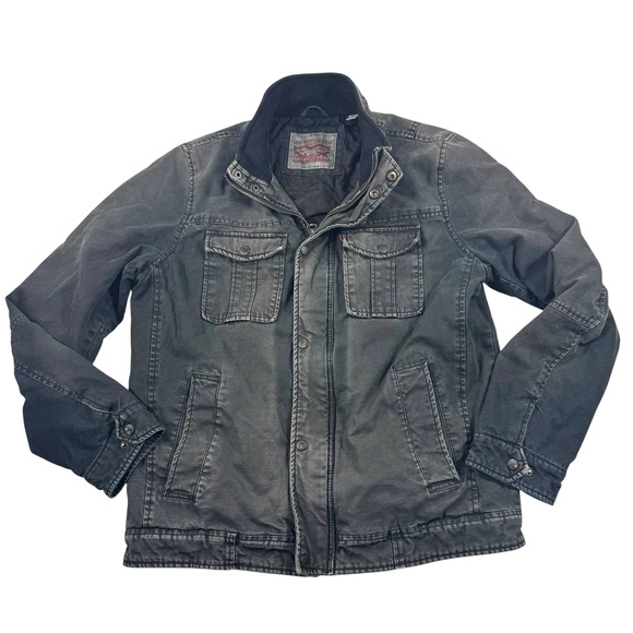Levi’s Men’s Black Quilted Field Jacket Size M Full Zip Snap Front Pockets - Picture 1 of 7